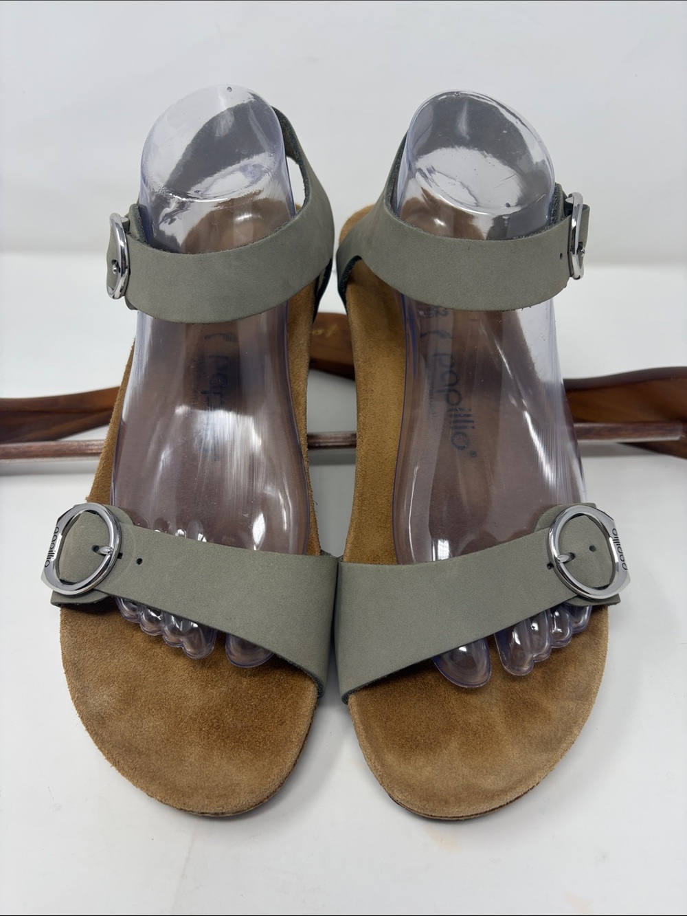 Papillio Gray Green Buckle Ankle Strap Wedged Heel Sandals Size 42